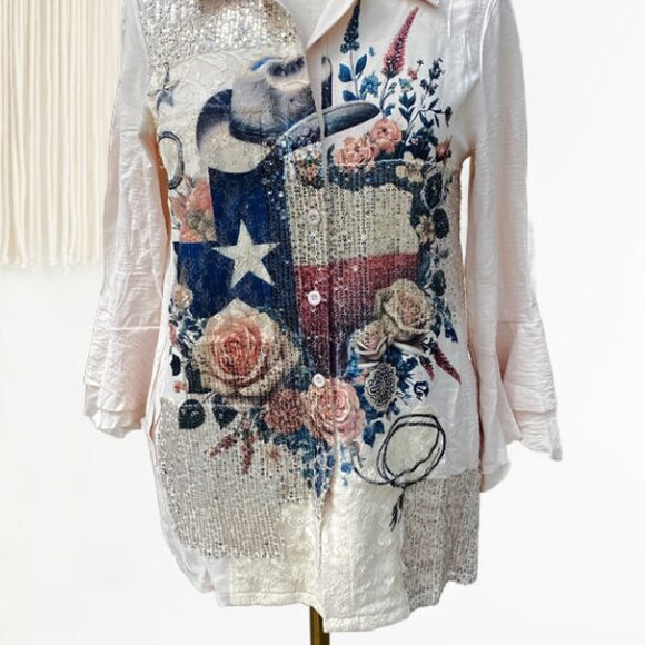 Origami by Vivien Texas Lone Star Sequin Blouse - Picture 6 of 7